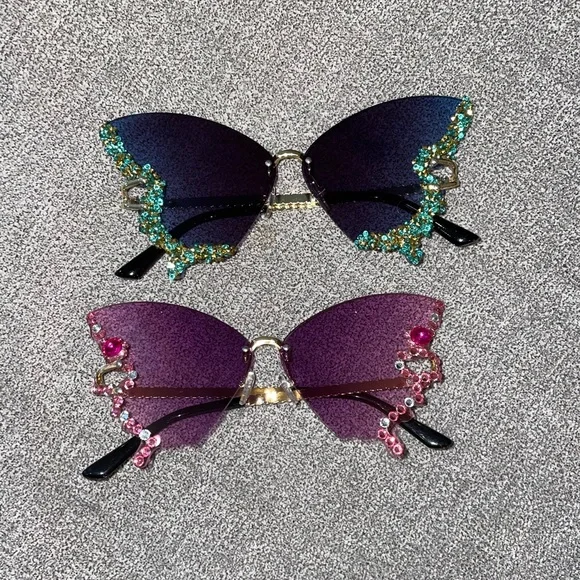 2 pairs Crystal Encrusted Butterfly Sunglasses RH-3264 Large Rhinestone Butterfly Frame Wholesale  main image 4